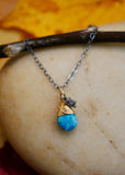 Turquoise, Raw Diamond, Pendant Necklace Silver and Gold