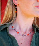 Carnelian and Jasper Necklace, Front Close Sterling Silver