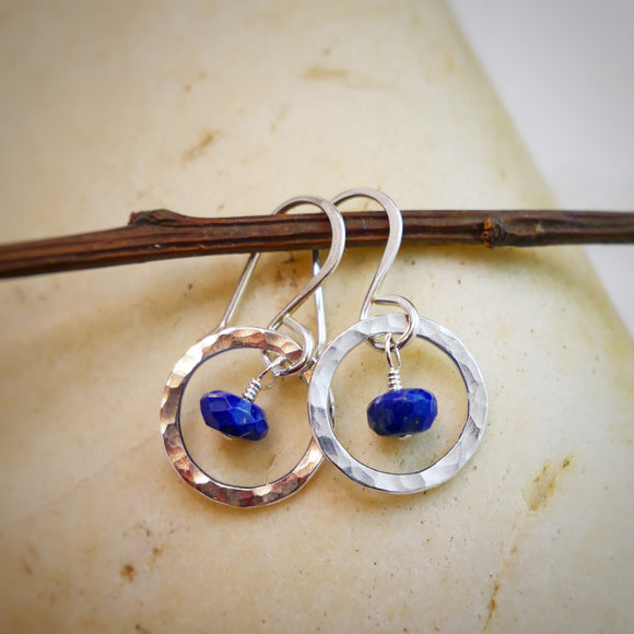 Lapis Hammered Hoops Silver