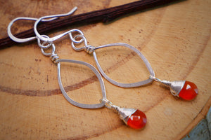 Carnelian Leaf Hoops Silver