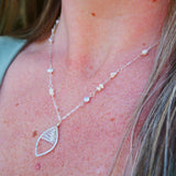 Woven Leaf, Pearl Necklace Silver