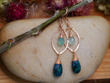 Chalcedony, Chrysocolla Hammered Leaf Hoops Rose Gold