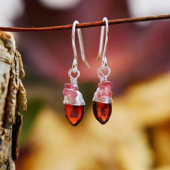 Garnet, Topaz Drop Earrings Silver