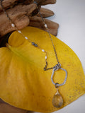 Smokey Quartz, Pearl Abstract Necklace Silver and Gold