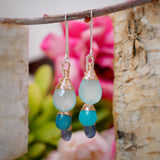 Chalcedony, Turquoise and Kyanite Cluster Earrings Silver and Rose Gold