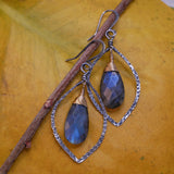 Labradorite Leaf Hoops Sandstone Texture Silver and Gold