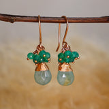 Grandidierite, Green Onyx Cluster Earrings Rose Gold