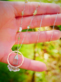Green Kyanite, Tourmaline, Pearl Hammered Hoop Necklace