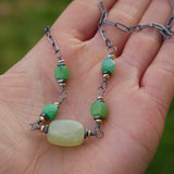 Green Chalcedony Necklace Silver and Gold