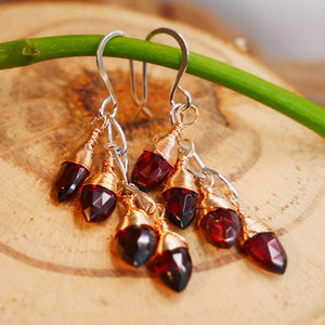 Garnet Cluster Earrings Silver and Rose Gold