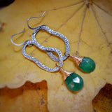 Green Onyx Sandstone Abstract Hammered Hoop Silver and Rose Gold