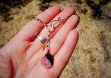 Watermelon Tourmaline Front Hook Drop Necklace Silver and Gold