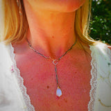 Moonstone Front Hook Drop Necklace Silver and Rose Gold
