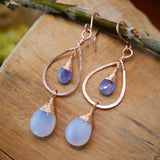Chalcedony, Tanzanite, Teardrop Hoop, Rose Gold