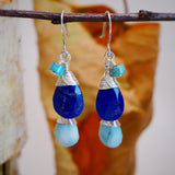 Lapis, Larimar, Turquoise Drop Earrings Silver