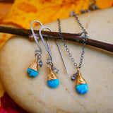 Turquoise, Raw Diamond, Pendant Necklace Silver and Gold