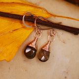 Smokey Quartz Drop Earrings Rose Gold