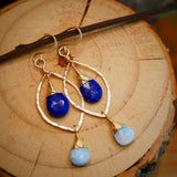 Lapis, Larimar Hammered Leaf Hoop Gold