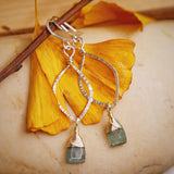 Green Kyanite Hammered Leaf Hoops Silver