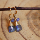 Labradorite, Tanzanite Drop Earrings Gold