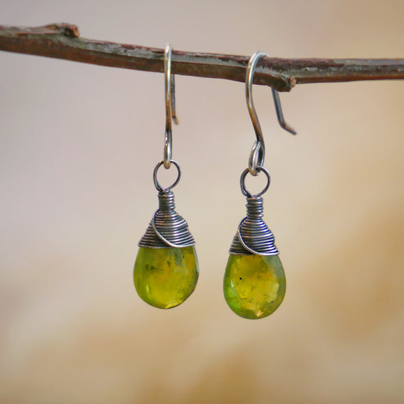 Vesuvianite Drop Earrings Silver