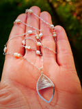 Woven Leaf, Pearl Necklace Silver