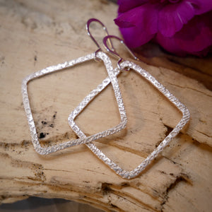 Silver Square Sandstone Hammered Hoops