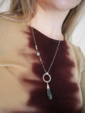Labradorite, Emerald Long Necklace Silver and Rose Gold