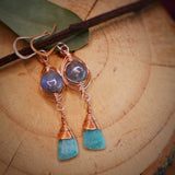 Labradorite, Amazonite Herringbone Earrings Rose Gold