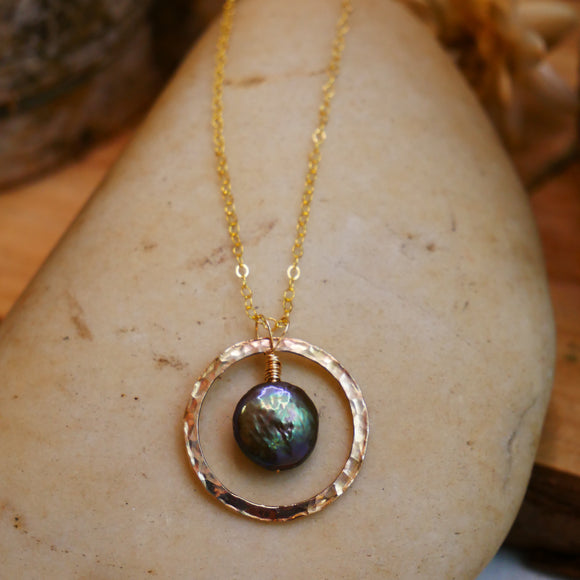 Freshwater Pearl Hoop Necklace Gold