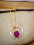 Ruby Hammered Hoop Necklace Gold