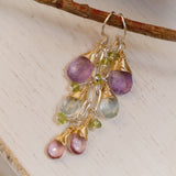 Amethyst, Topaz, Aquamarine, Peridot Cluster Earrings Silver and Gold