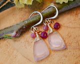 Rose Quartz, Ruby, Pink Sapphire, Drop Earrings Gold