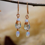 Topaz, Opal, Blue Lace Agate Cascading Earrings Rose Gold