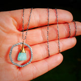 Amazonite Abstract Hoop Necklace Silver and Gold