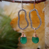 Green Onyx Sandstone Abstract Hammered Hoop Silver and Rose Gold