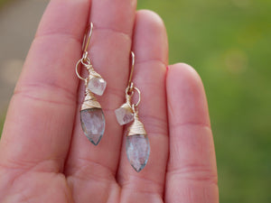 Moss Aquamarine and Moonstone Drop Earrings