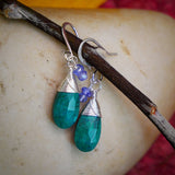 Chrysoprase, Tanzanite, Silver Drop Earrings