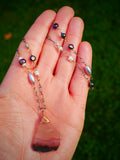 Agate Slice, Freshwater Pearl Necklace Silver and Rose Gold