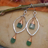 Green Kyanite, Aventurine, Leaf Hoop, Silver, Rose Gold