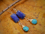 Lapis and Turquoise Drop Earrings Gold