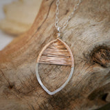 Woven Leaf Pendant Necklace Silver and Rose Gold