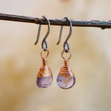 Purple Spinel Drop Earrings Silver and Rose Gold