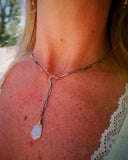 Moonstone Front Hook Drop Necklace Silver and Rose Gold