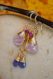 Morganite, Pink Sapphire, Tanzanite, Cascading Earrings Gold