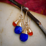 Lapis, Carnelian, Drop Earrings, Gold