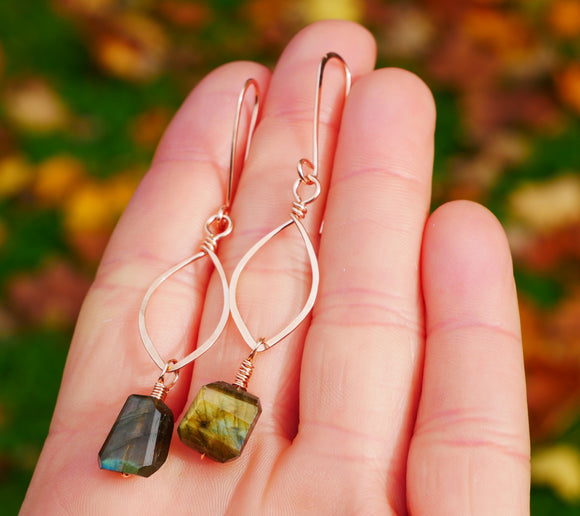 Labradorite Leaf Hoop Rose Gold