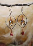 Smokey Quartz, Garnet, Silver and Rose Gold Hammered Hoops