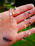 Agate Slice, Freshwater Pearl Necklace Silver and Rose Gold