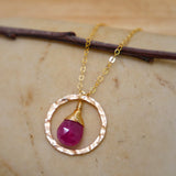 Ruby Hammered Hoop Necklace Gold